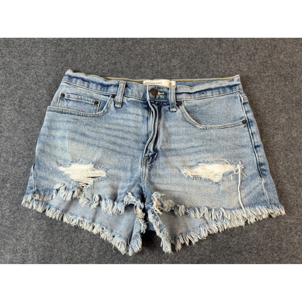 Abercrombie & Fitch Boyfriend Short Women 28 6 Blue Distressed Mid Rise Festival